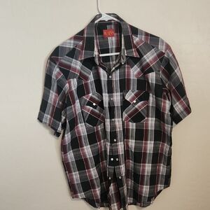 Ely Plains Western Men's Casual Plaid Shirt - Black and Red